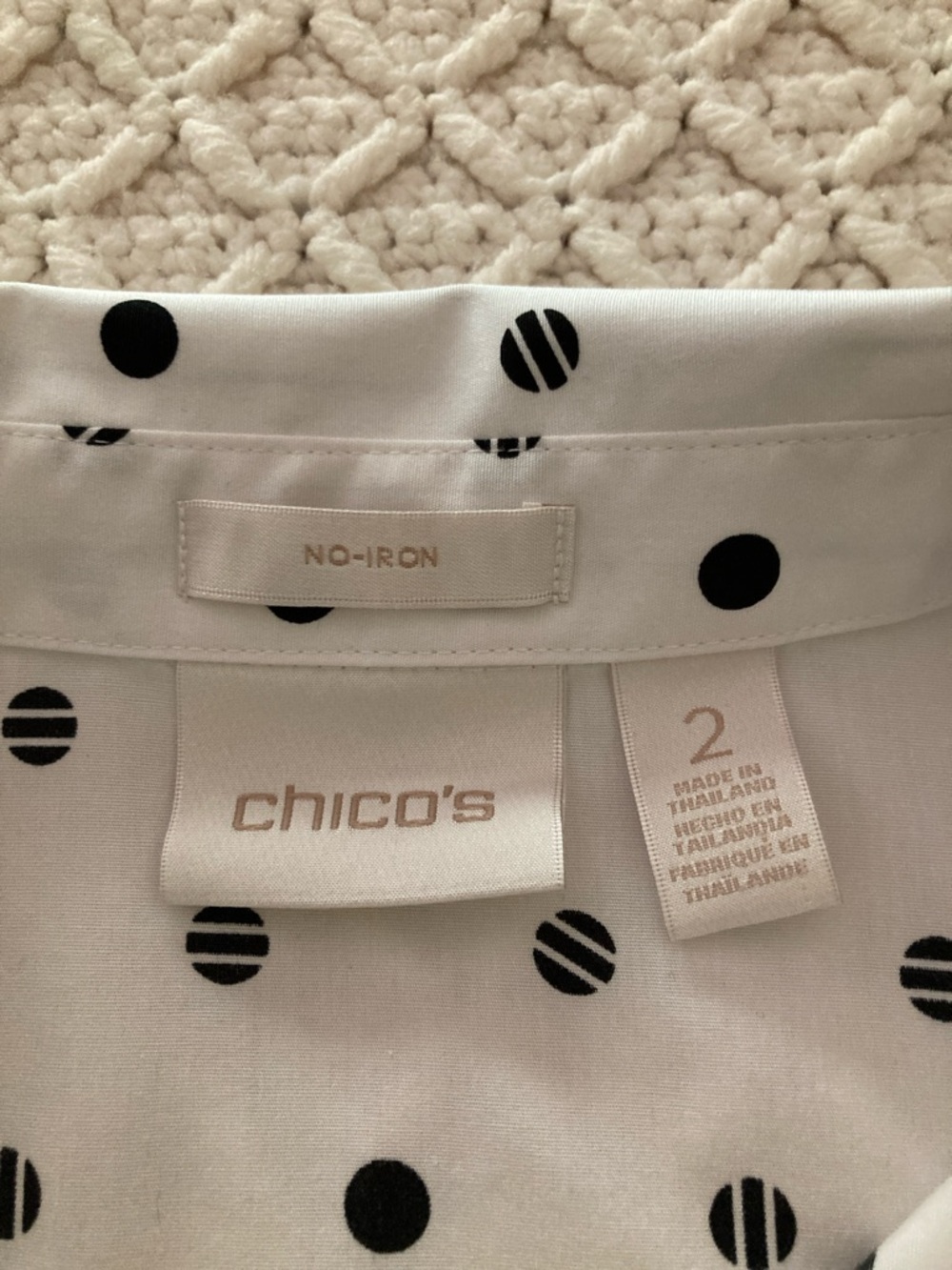 Chico's White Button-Down Shirt with Black Polka Dots - Picture 6 of 12